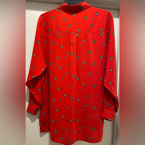 VTG Josephine Red Patterned Button-Up Long-Sleeve Shirt With Pockets - Size Med - Picture 7 of 10